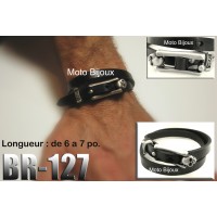 Br-127, Bracelet cuir et acier inoxidable « stainless steel » tête de mort